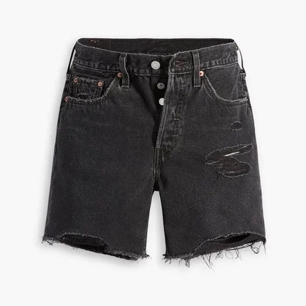 Levi’s Women's 501 Mid Thigh Shorts | Night Ruin (Black Distressed) | 28
